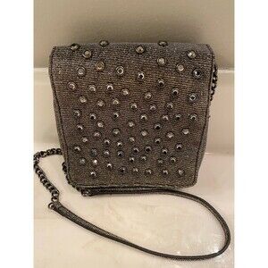 Metallic Studded Flap Crossbody Bag - Silver